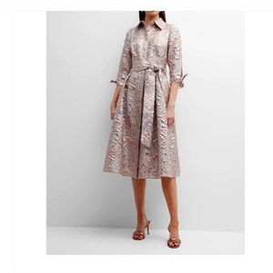 Teri Jon by Rickie Freeman Metallic Shirtdress, Silver/Pink, 16 XL